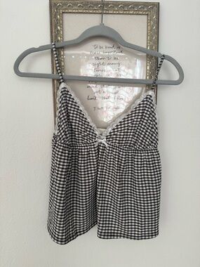 Black & White Gingham Lace Trim Camisole